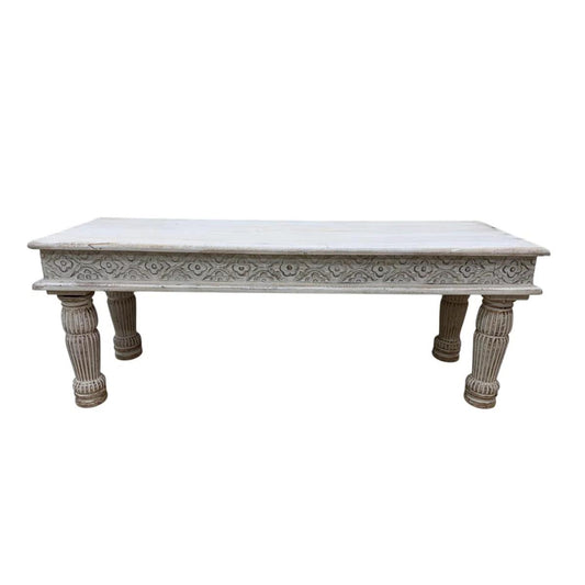 Beautiful Hand-Carved Solid Wood Bench – White