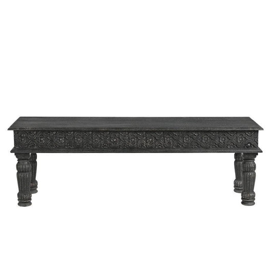 Beautiful Hand-Carved Solid Wood Bench – Black