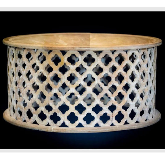 Handcrafted Wood Lattice Coffee Table – Antique White